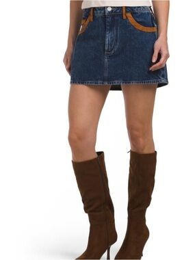 BLANK NYC denim skirt with faux suede trim
